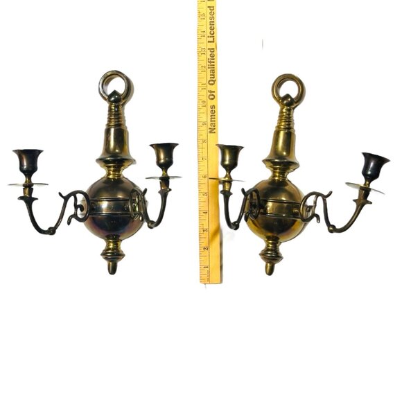 Pair of Vintage Gilt MetalBrass Double Handle Sconces Wall Mount Made in India - Picture 4 of 16